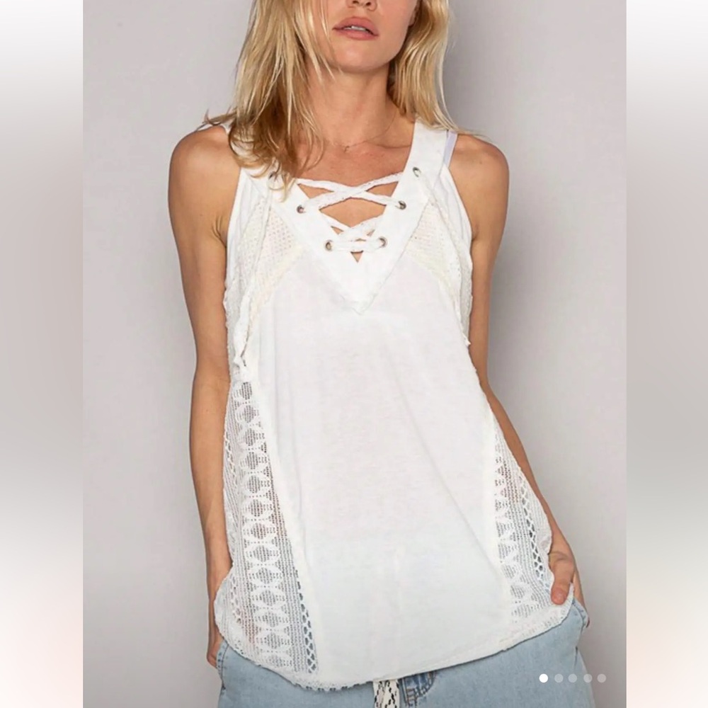 L POL Cream Lace Tie Top